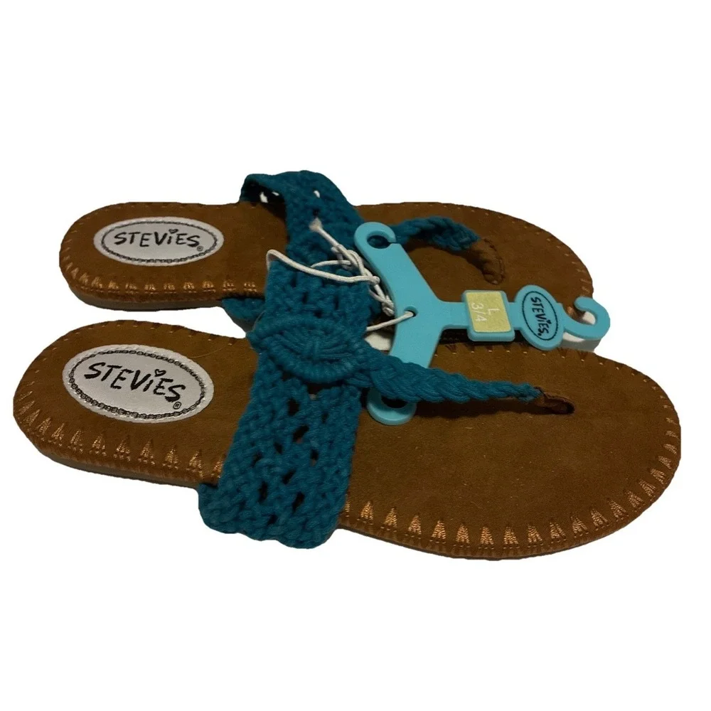 Stevies Sandals Girls Youth 3/4 Turquoise Adorable Knits‎ Crochet Flip Flop NEW
